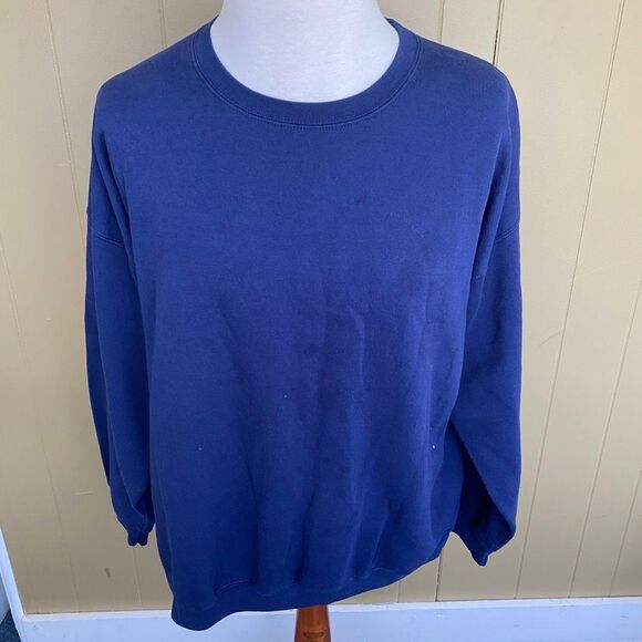 Hanes men cotton blend 2XL Crewneck longsleeve sweatshirt navy blue - Picture 1 of 9